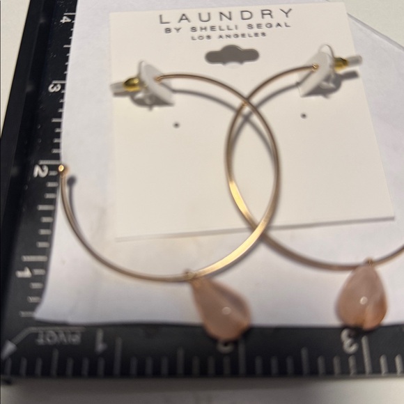 Laundry by Shelli Segal Gold Tone Open Hoop Teardrop Dangle Earrings (BR888/3) - Picture 5 of 5